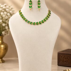 premium-assamese-dhanxira-golpata-choker-necklace-set-green Premium Assamese Dhanxira Golpata Choker Necklace Set – Green
