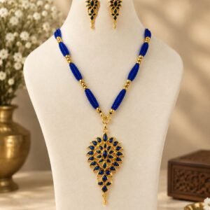 premium-assamese-gohona-dugdugi-necklace-set-blue Premium Assamese Gohona Dugdugi Necklace Set – Blue