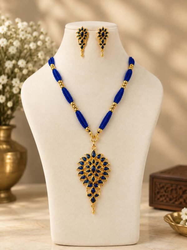 premium-assamese-gohona-dugdugi-necklace-set-blue Premium Assamese Gohona Dugdugi Necklace Set – Blue