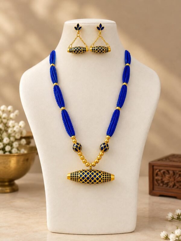 premium-assamese-gohona-maduli-necklace-set-royal-blue Premium Assamese Gohona Maduli Necklace Set – Royal Blue