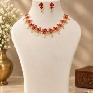 premium-assamese-henpota-choker-necklace-set-red Premium Assamese Henpota Choker Necklace Set – Red