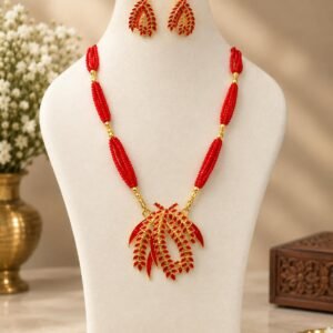 premium-assamese-kopoful-necklace-set-red Premium Assamese Kopoful Necklace Set – Red