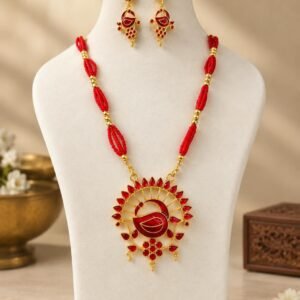 premium-assamese-paro-necklace-set-red Premium Assamese Paro Necklace Set – Red