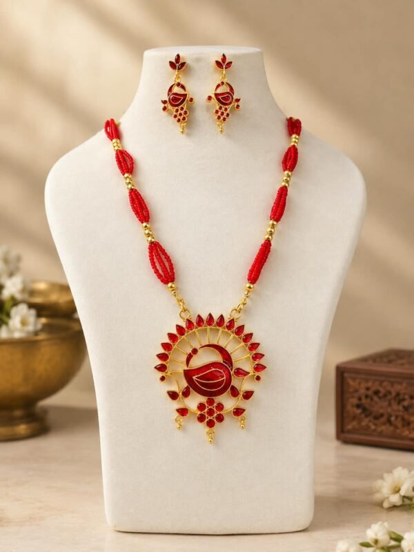 Premium Assamese Paro Necklace Set – Red
