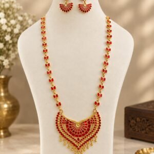 premium-assamese-traditional-necklace-set-red Premium Assamese Traditional Necklace Set – Red