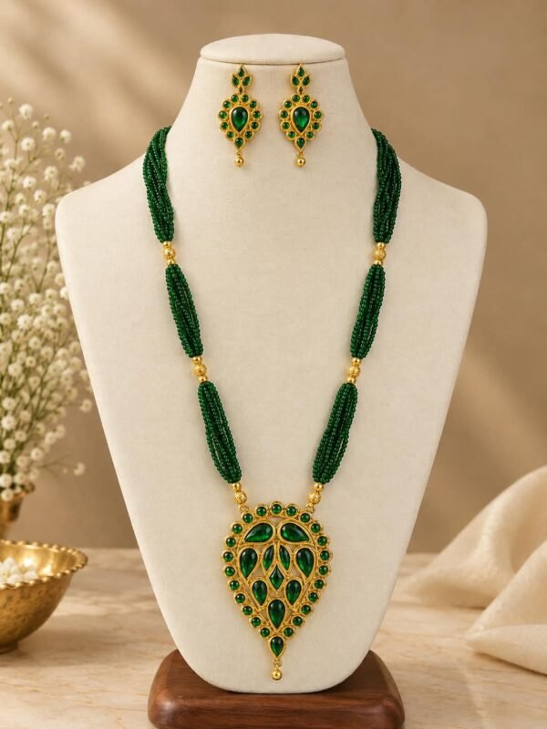 Premium Copper Base Gold-Plated Assamese Dugdugi Bridal Jewellery Set – Green