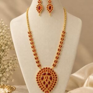 premium-copper-base-gold-plated-assamese-dugdugi-bridal-jewellery-set-red Premium Copper Base Gold-Plated Assamese Dugdugi Bridal Jewellery Set – Red