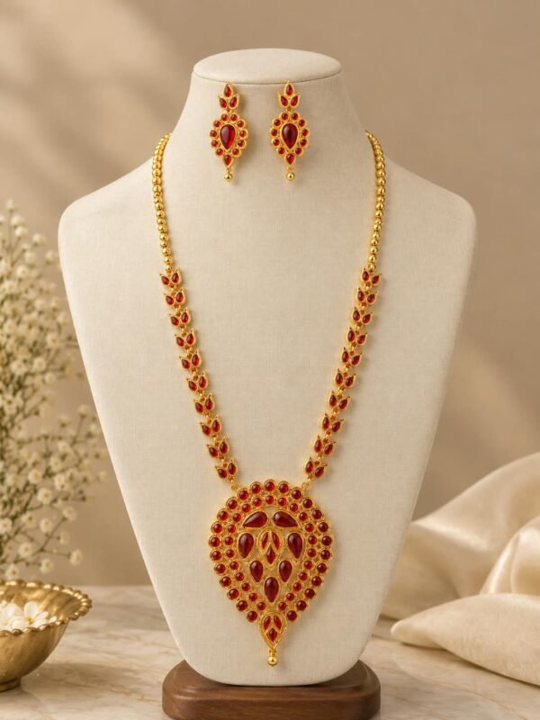 premium-copper-base-gold-plated-assamese-dugdugi-bridal-jewellery-set-red Premium Copper Base Gold-Plated Assamese Dugdugi Bridal Jewellery Set – Red